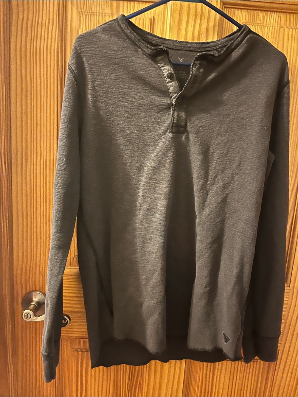American Eagle Outfitters Men's Long-Sleeve Henley - Charcoal